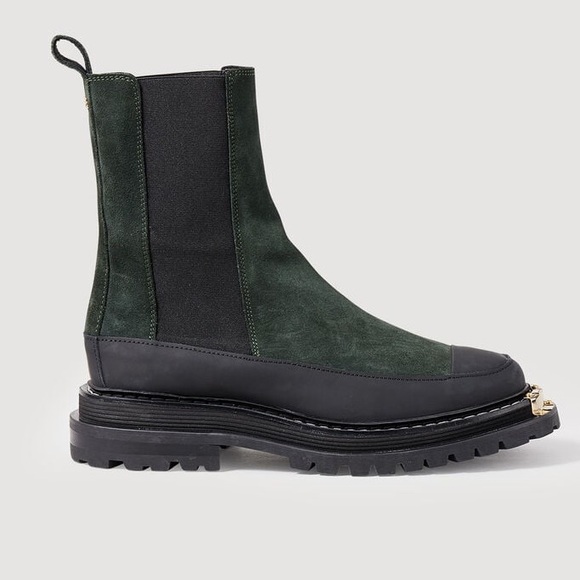 Sandro Green and Black Ankle Boots with Gold Accent - Picture 2 of 10